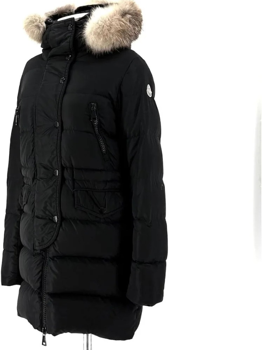 Moncler Fragonette Black Down Parka Jacket with removable Fox Fur Trim Hood